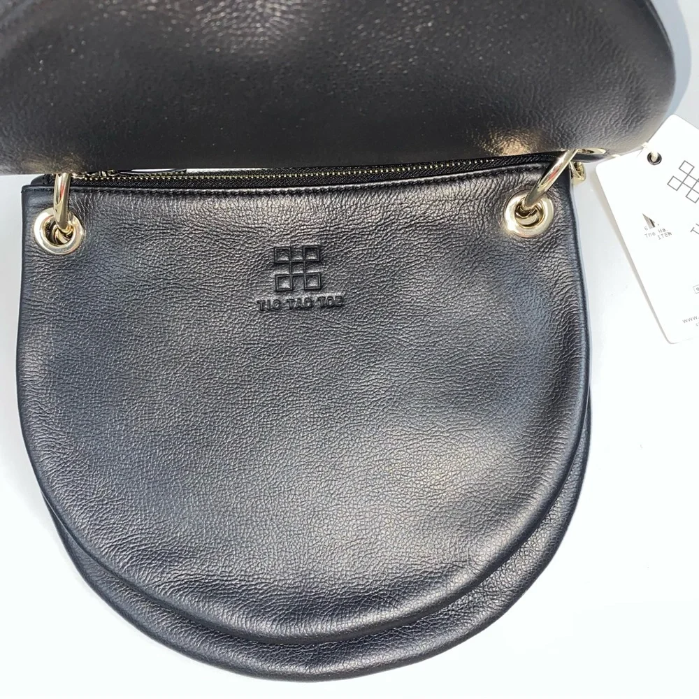 Tic Tac Toe NWT Half Moon Black Crossbody Black Leather 3 in 1 Minimalist Travel